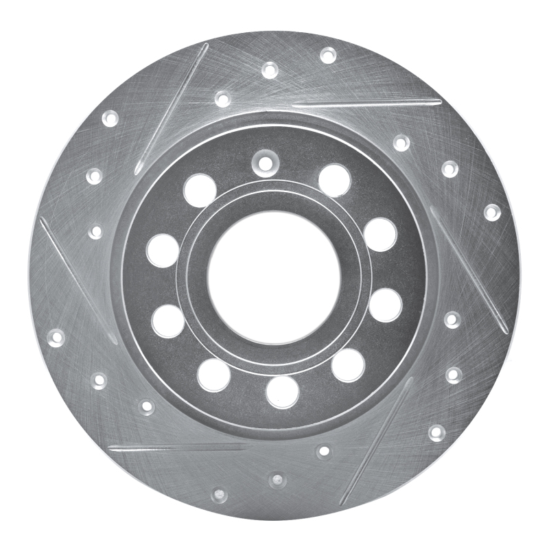 Audi A3 Brake Rotor (1) - Rear Left - R1 Concepts - Drilled & Slotted - Silver - `10-`19
